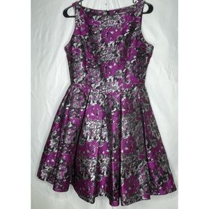 BB Dakota Black Gray Maroon Floral Tank Lined Mid Length Party Dress Size 6